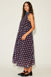 Polka Dot Mock Neck Asymmetrical Midi Dress