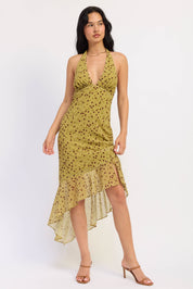 Asymmetrical Halter Chiffon Dress