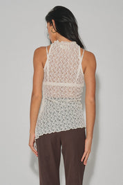 Cream Ladies Knit Gathered Lace Top
