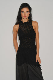Black Ladies Knit Gathered Lace Top