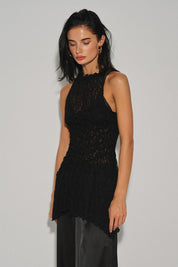Black Ladies Knit Gathered Lace Top