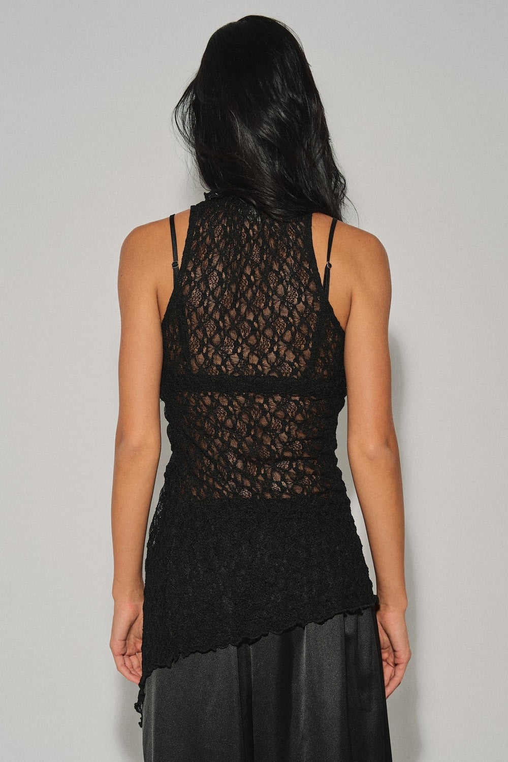 Black Ladies Knit Gathered Lace Top