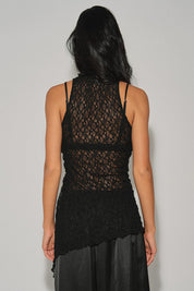 Black Ladies Knit Gathered Lace Top