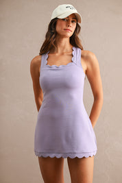 Lavender Scuba Scallop Square Neck Sleeveless Mini Dress With Shorts