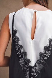 Solid Sleeveless Dress With Contrast Lace Overlay