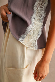 Eggplant Lace Trim Spaghetti Strap V Neckline Camisole Top