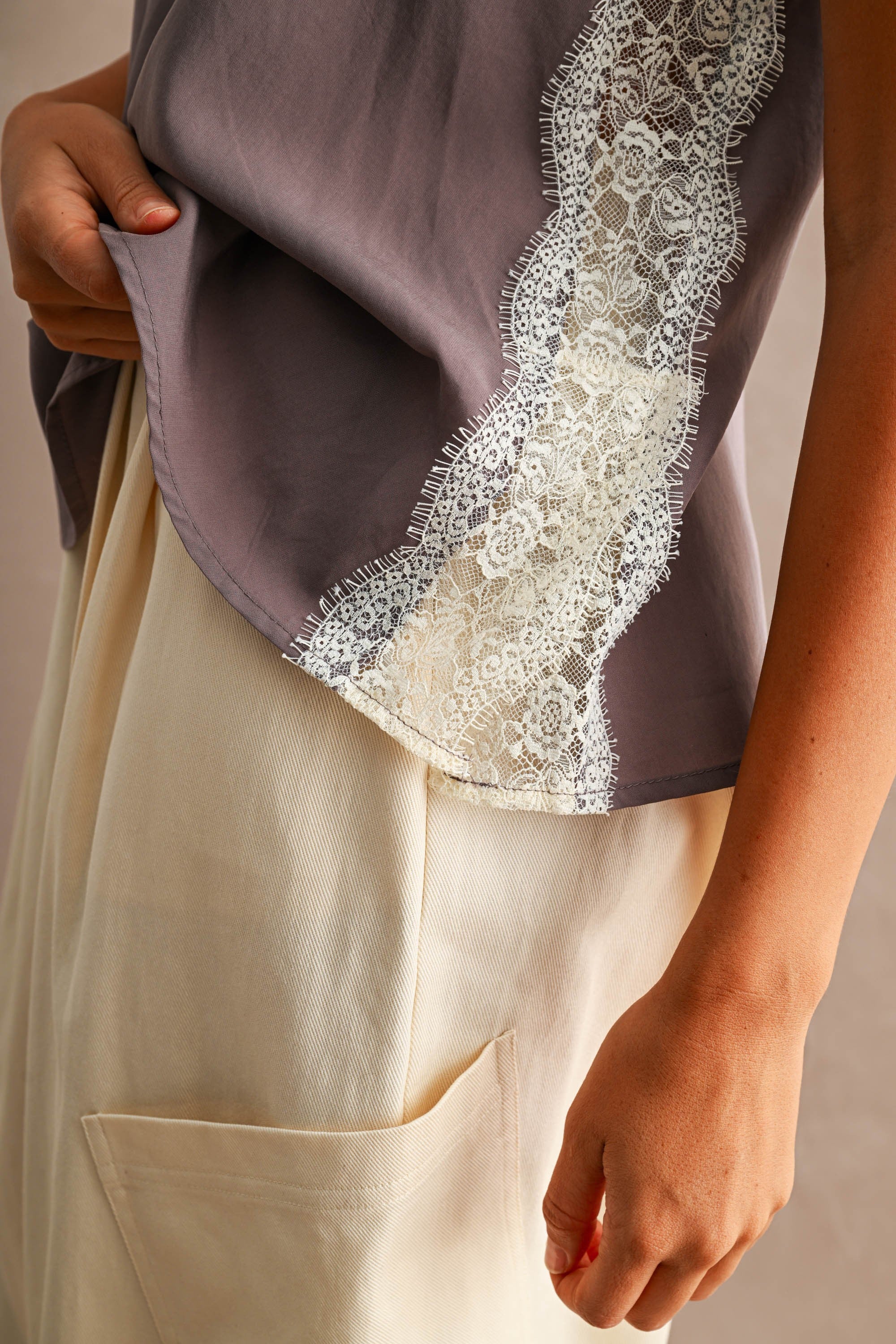 Eggplant Lace Trim Spaghetti Strap V Neckline Camisole Top