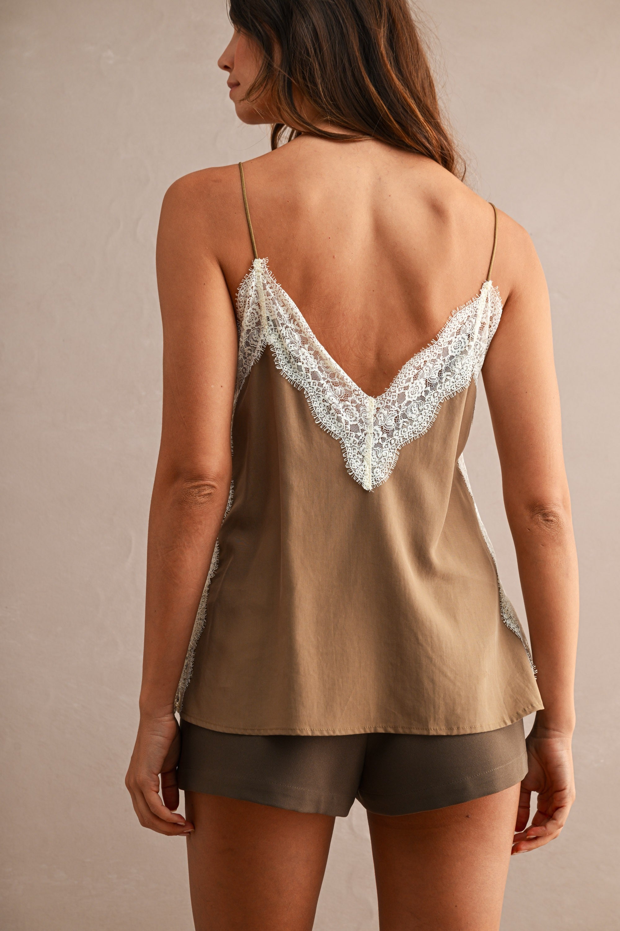 Lace Trim Spaghetti Strap V Neckline Camisole Top