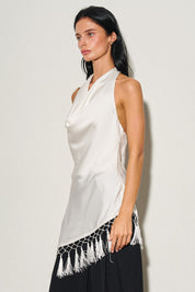 Ladies Woven Asymmerical Fringe Halter Top