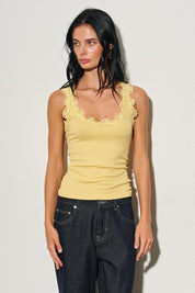 Yellow Ladies Knit Lace Trim Tank Top