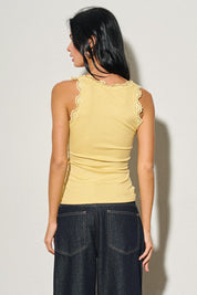 Yellow Ladies Knit Lace Trim Tank Top