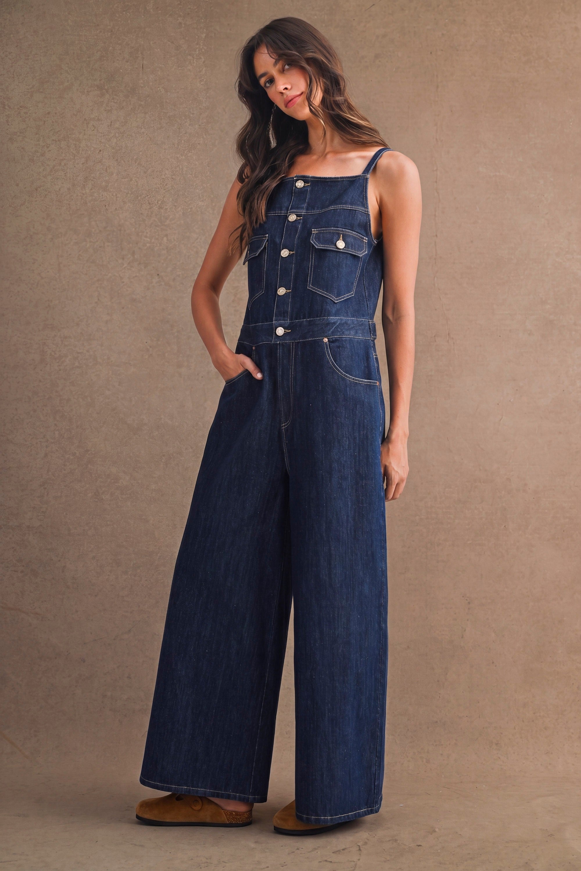 Denim Overall Wide-leg Jumpsuit
