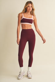 Burgundy Contrast Block Sports Bra