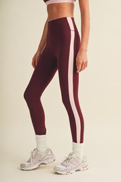 Burgundy Side Contrast Block Legging
