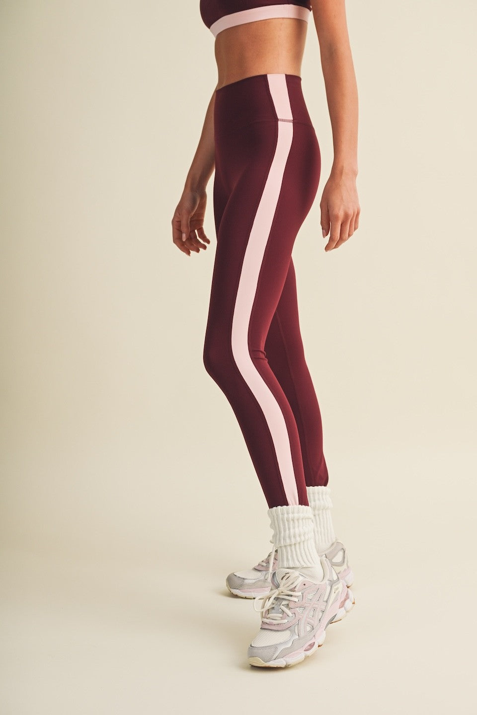 Burgundy Side Contrast Block Legging