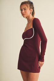 Burgundy Long Sleeve Sweetheart Dress