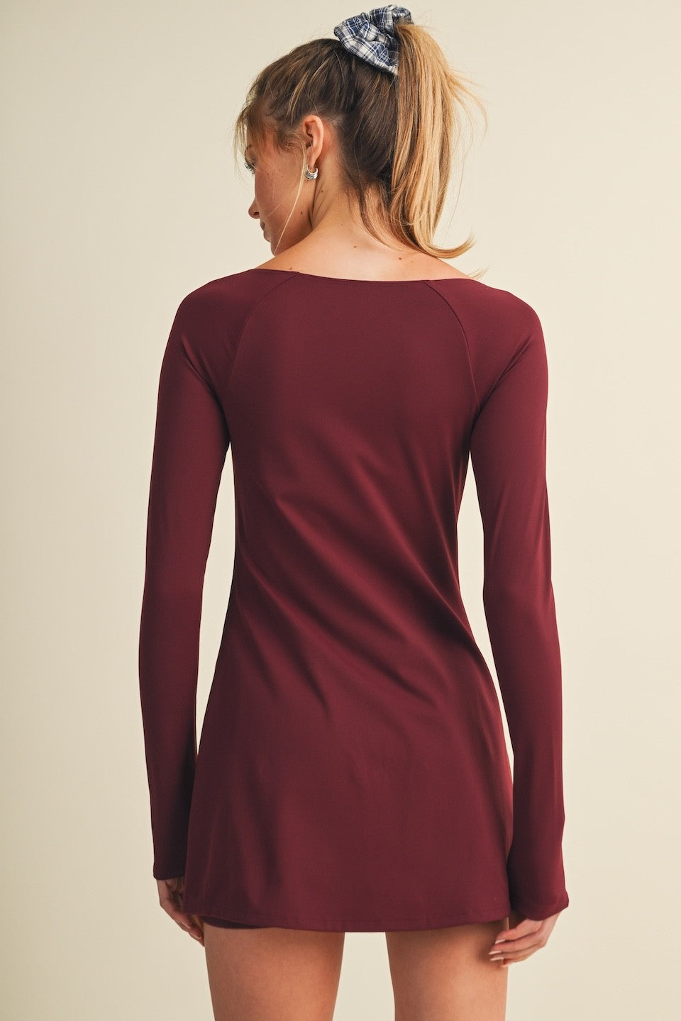 Burgundy Long Sleeve Sweetheart Dress