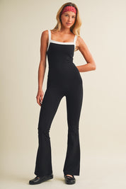 Wide Strap Flare Leg Jumpsuit