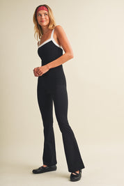 Wide Strap Flare Leg Jumpsuit