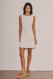 Slvls Boat Neck Linen Side Bead Detail Mini Dress
