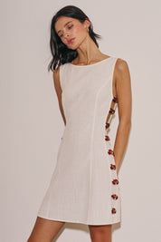 Slvls Boat Neck Linen Side Bead Detail Mini Dress