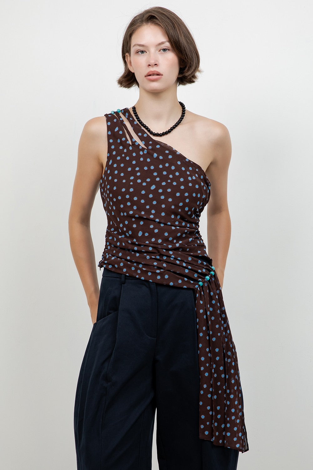 One Shoulder Polka Dot Asymmetrical Top