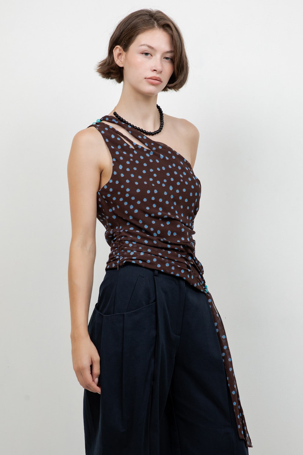 One Shoulder Polka Dot Asymmetrical Top