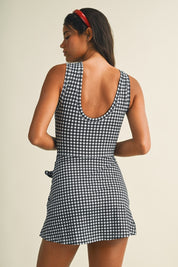 Gingham Print Sleeveless Wrap Tie Front Dress