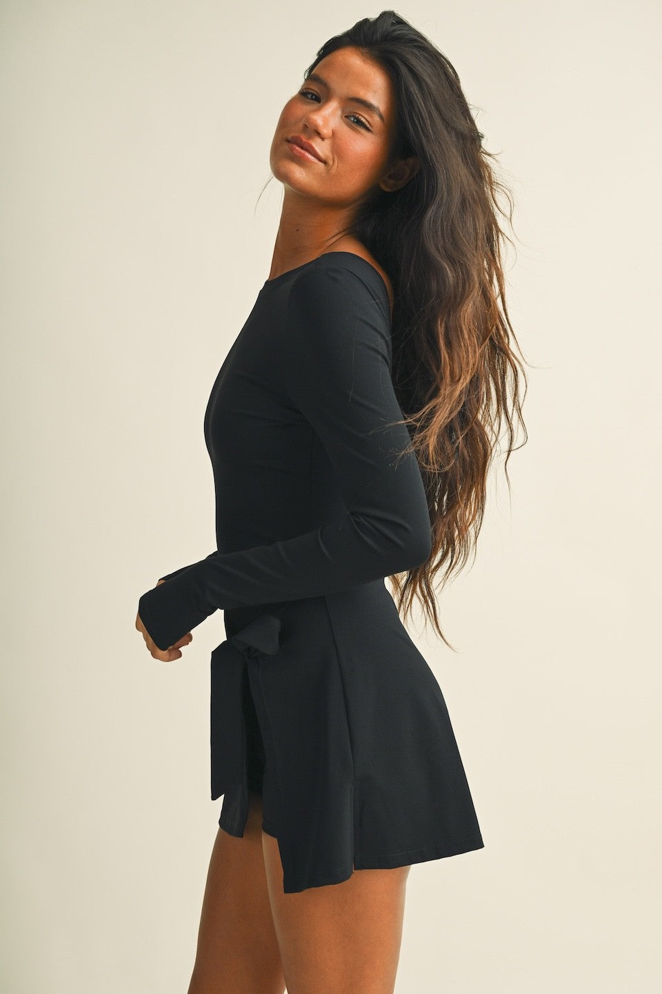 Long Sleeve Wrap Tie Front Dress
