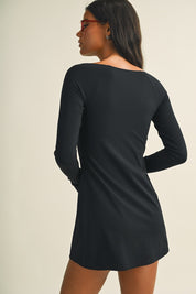 Black Long Sleeve Sweetheart Dress