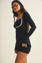 Black Long Sleeve Sweetheart Dress