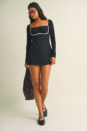 Black Long Sleeve Sweetheart Dress