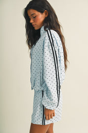 Polka Dot Side Stripe Funnel Neck Jacket