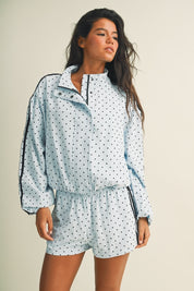 Polka Dot Side Stripe Funnel Neck Jacket