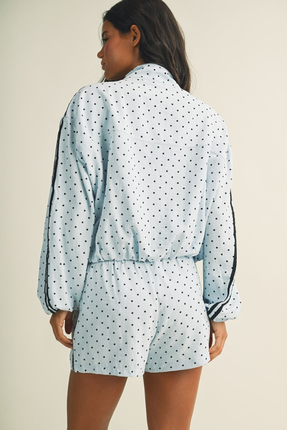Polka Dot Side Stripe Funnel Neck Jacket