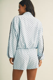 Polka Dot Side Stripe Funnel Neck Jacket