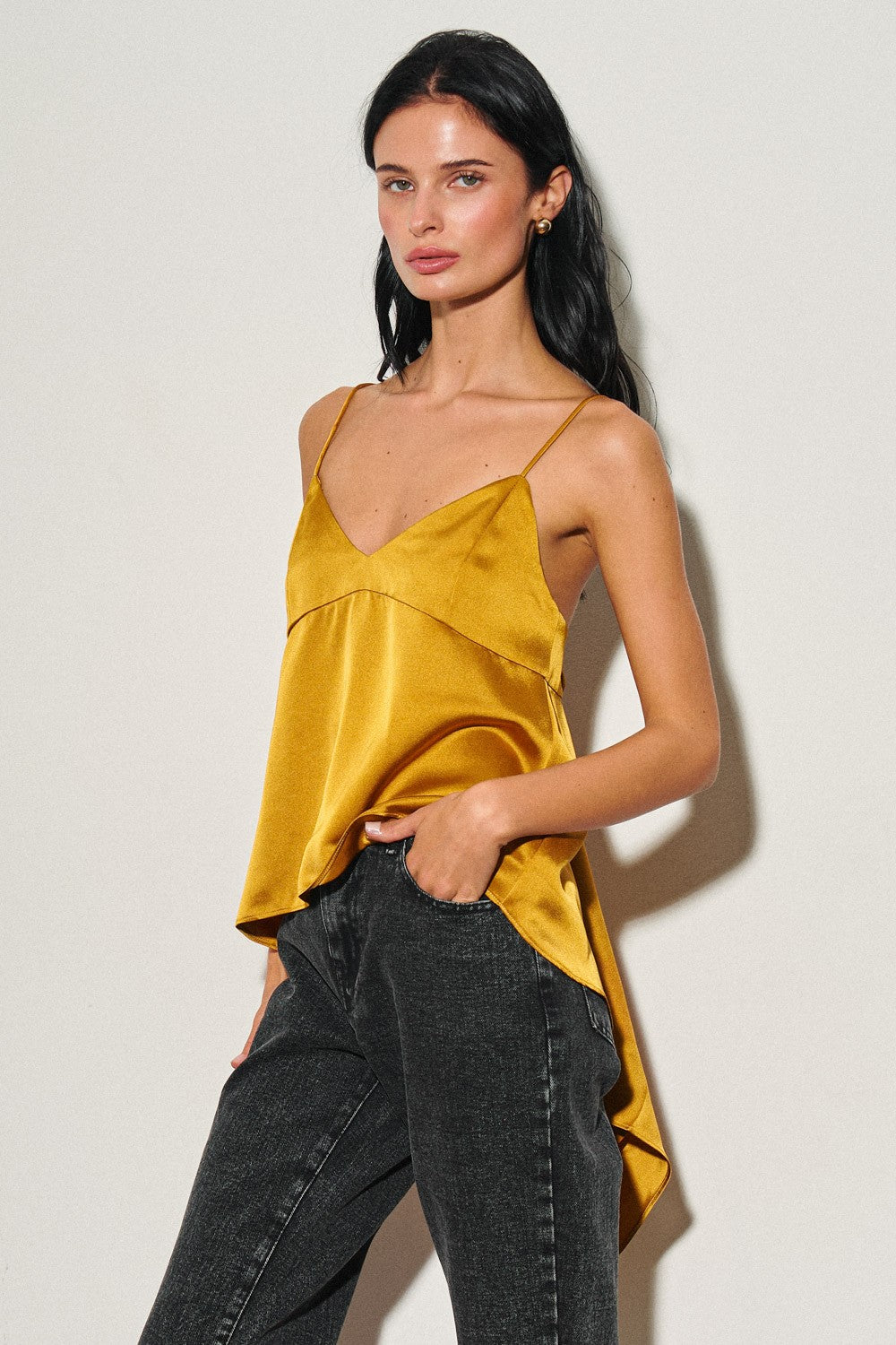 Gold Ladies Woven Satin Back Tie Top