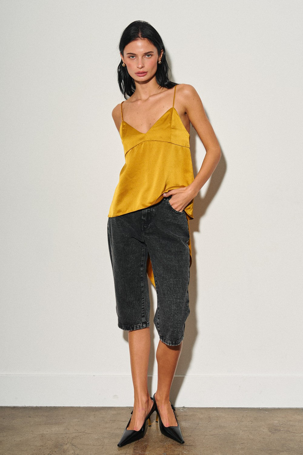 Gold Ladies Woven Satin Back Tie Top