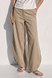 Taupe Ladies Woven Linen Side Slit Balloon Pants