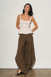 Ladies Woven Linen Side Slit Balloon Pants