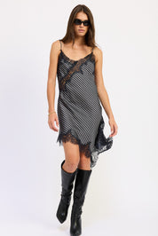 Mini Asymmetrical Lace Trim Dress