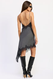 Mini Asymmetrical Lace Trim Dress