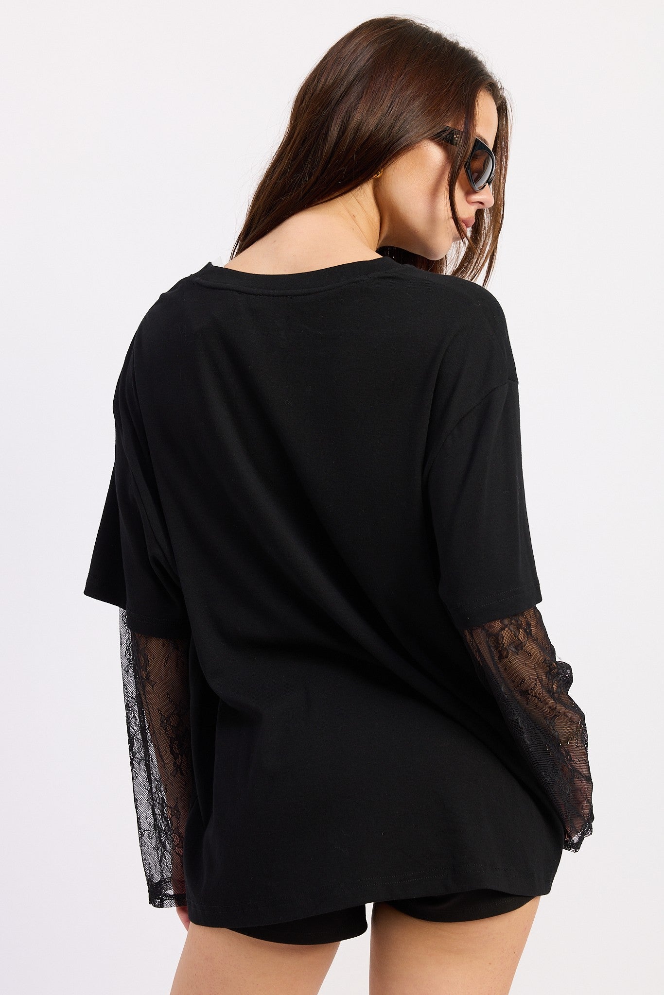 Boxy Tee With Lace Sleeves