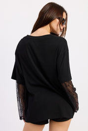 Boxy Tee With Lace Sleeves