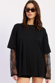 Boxy Tee With Lace Sleeves