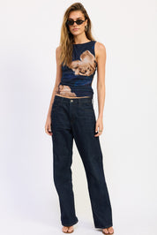 Floral Print Ruched Sleeveless Mesh Top