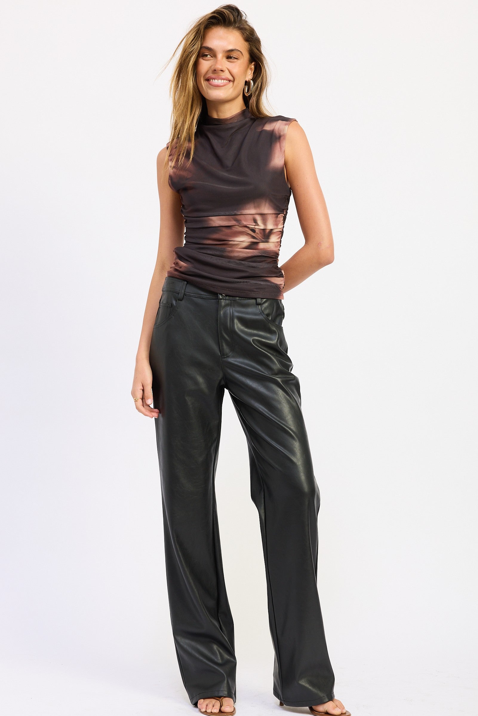 Sleeveless Drop Shoulder Mesh Top