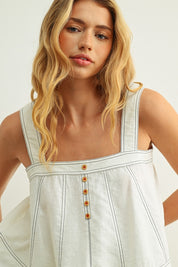 White Stitch Detailed Sleeveless Top
