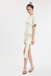 Cream Padded Shoulder Mini Dress