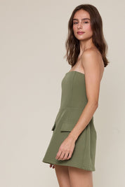 Matcha Front Pocket A-line Tube Mini Dress